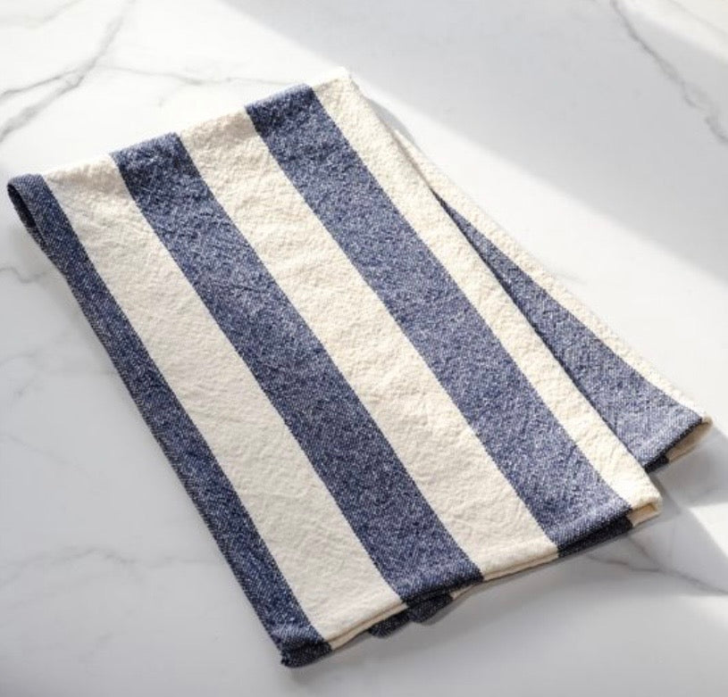 Set of 2/ Striped Blue & Cream Tea Towel
