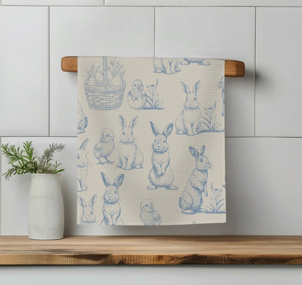 Vintage Blue Rabbit Kitchen Towel