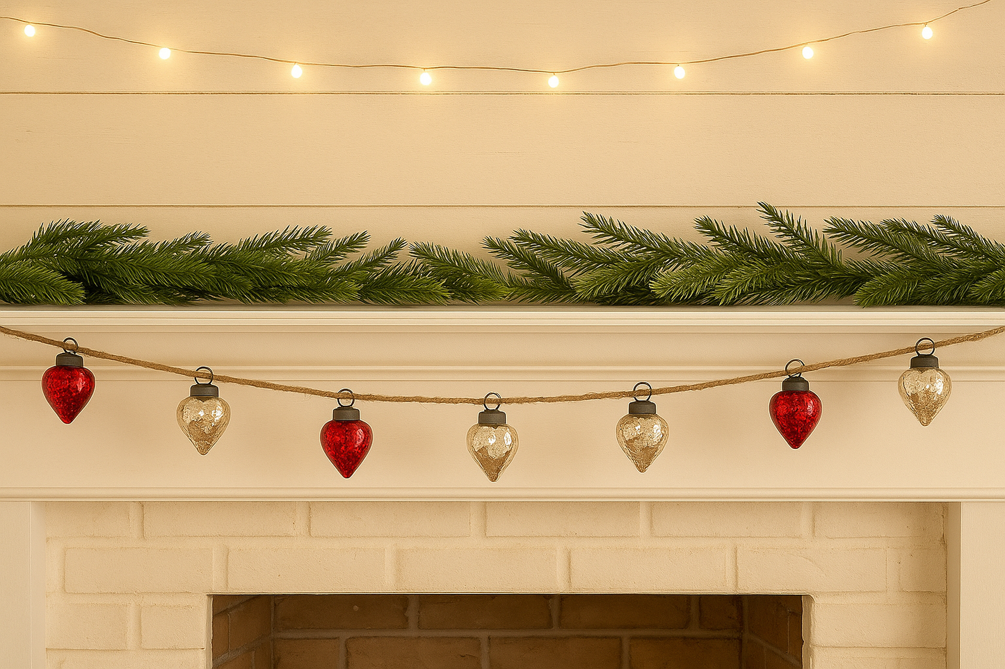 Mercury Glass Red & Silver Bulb Garland
