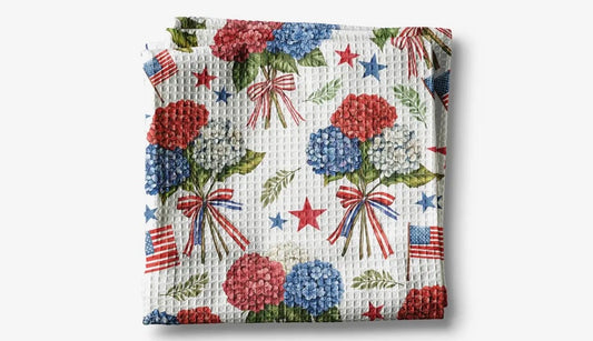 Red White & Blue Hydrangea Waffle Towel