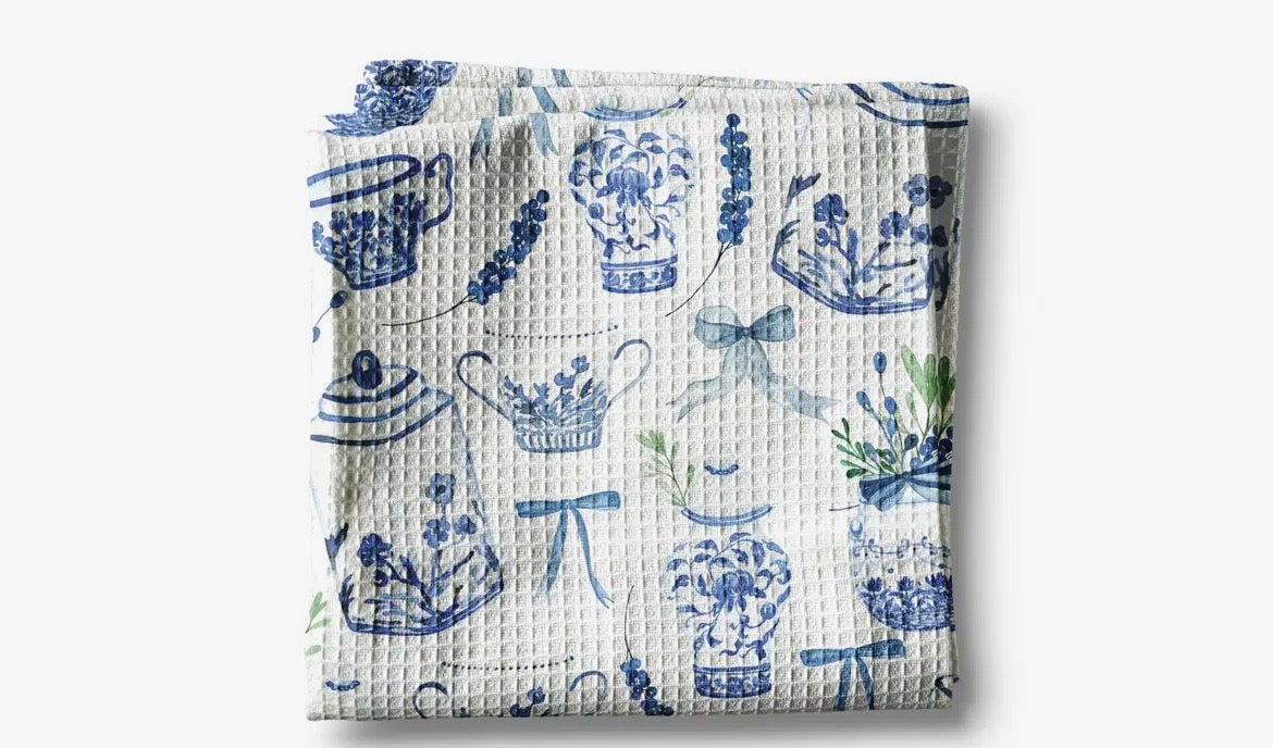 Blue Hue Chinoiserie Floral Waffle Towel