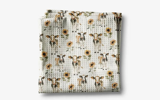 Cows Among the Sunflowers Waffle Towel