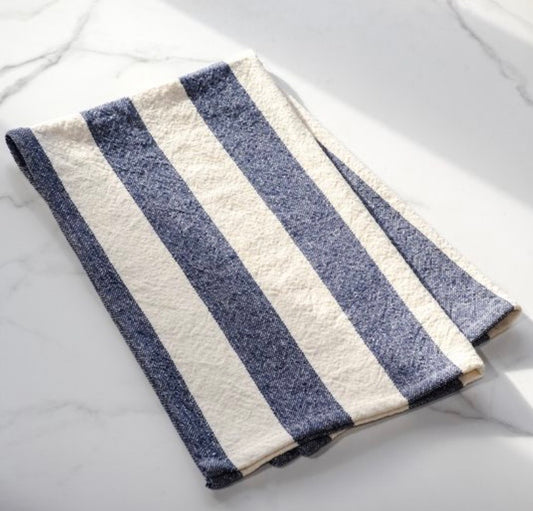 Set of 2/ Striped Blue & Cream Tea Towel