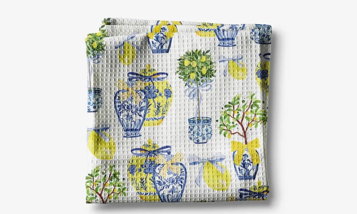 Lemon Chinoiserie Waffle Towel