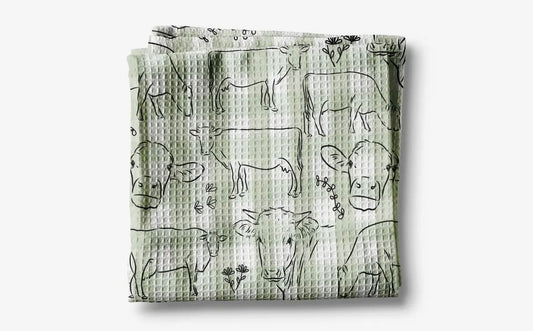 Sage Gingham Cow Waffle Towel