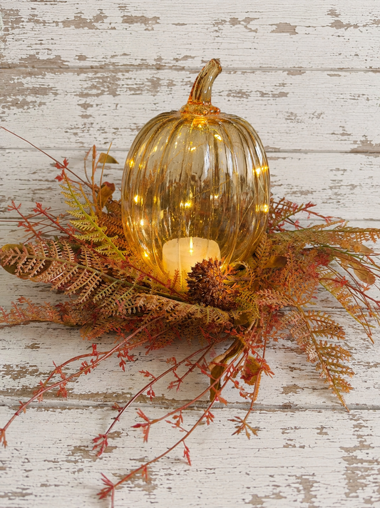 LED Light Up Glass Pumpkin with timer
