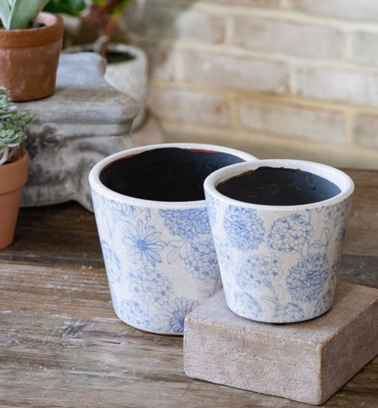 Blue Floral Planter