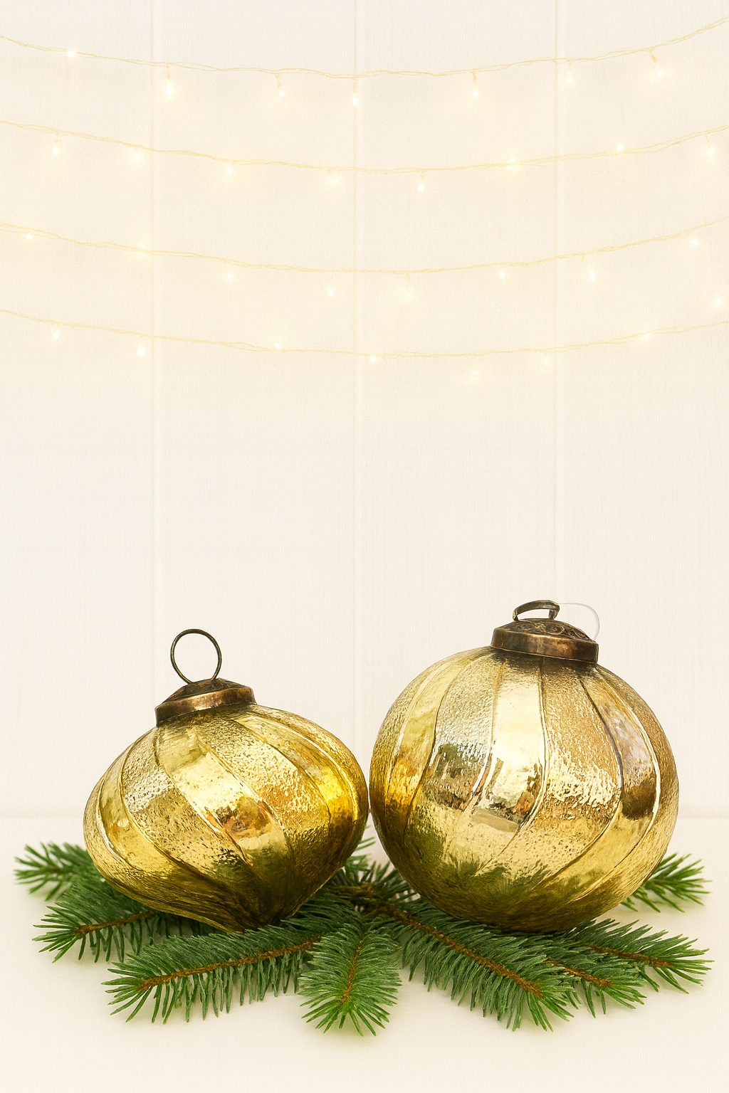 4 in Gold Round & Stripe Glass Ornaments