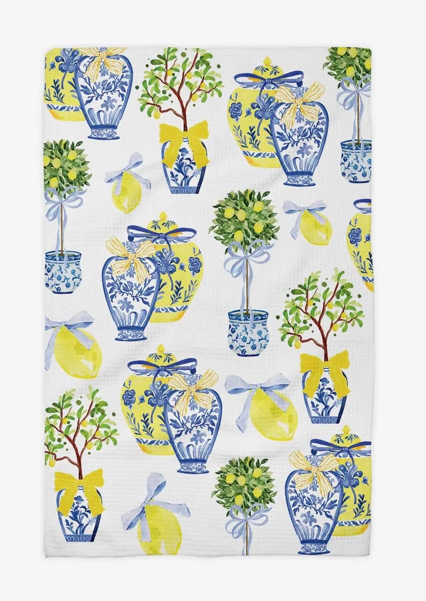 Lemon Chinoiserie Waffle Towel