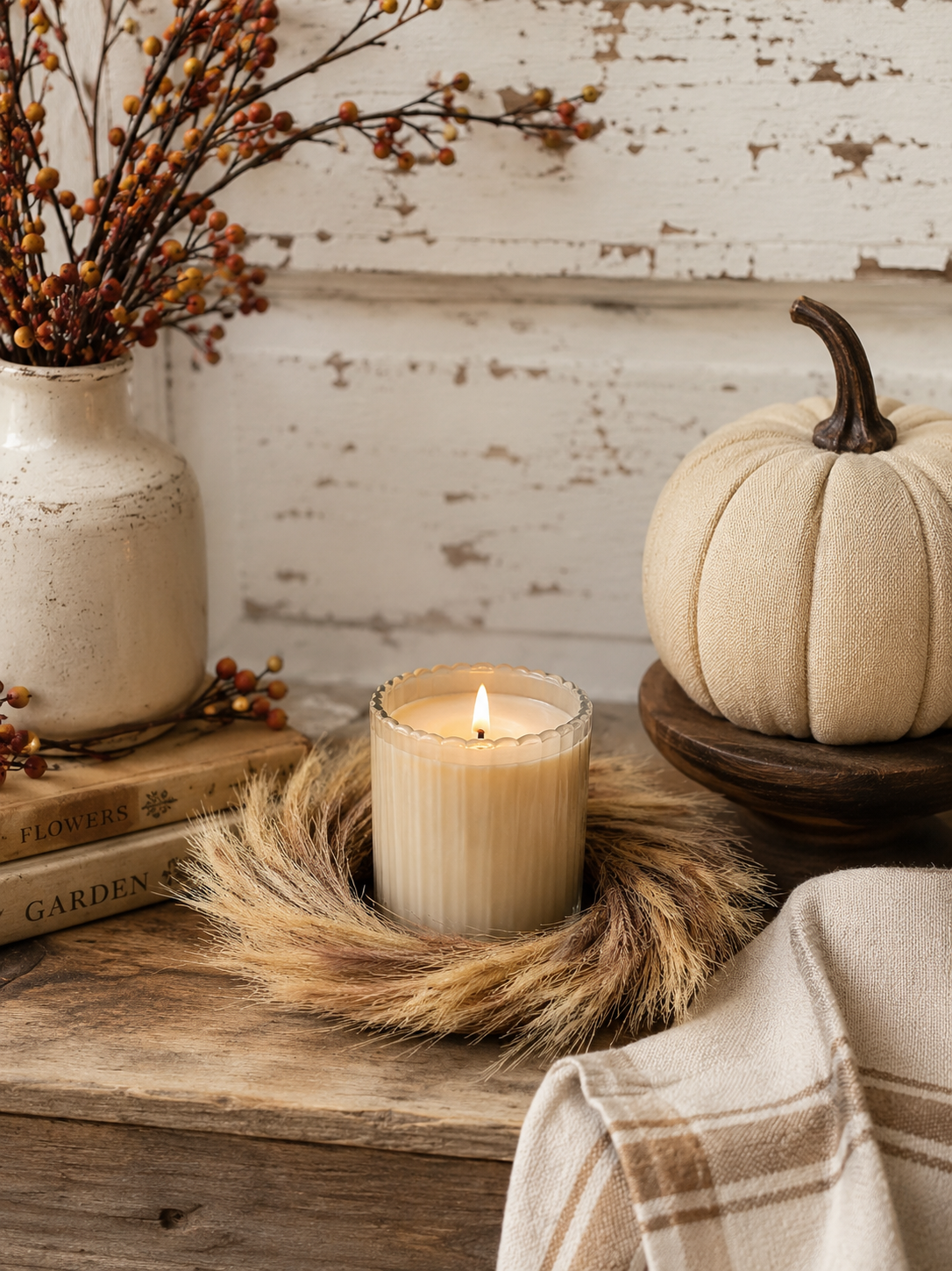 6.5” Pampas Plume Candle Ring