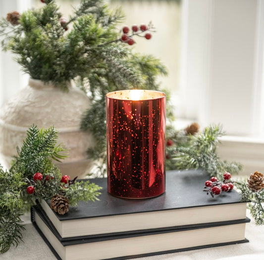 3D Flame Red Mercury Glass Candle