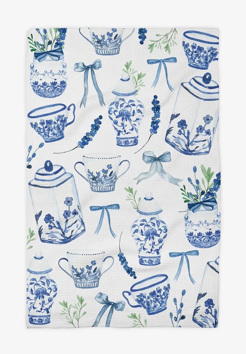 Blue Hue Chinoiserie Floral Waffle Towel