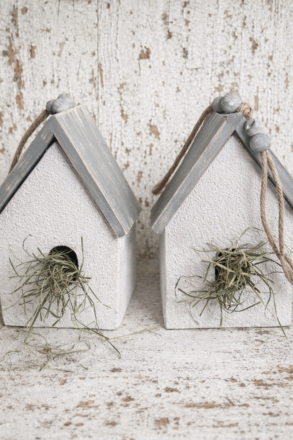 Hanging Cement Birdhouse with natural grass