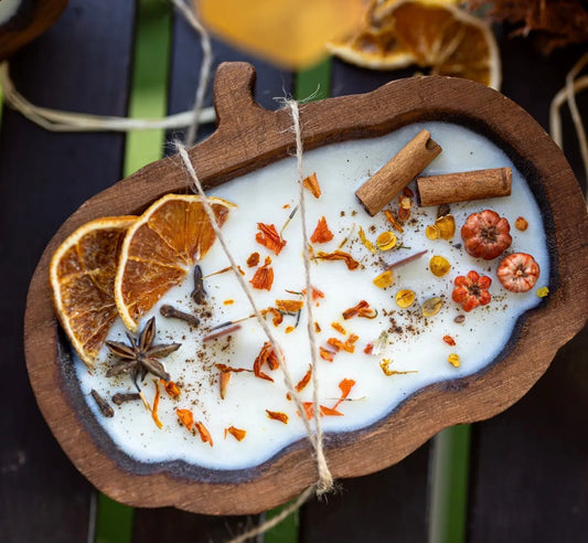 Wooden Pumpkin Dough Bowl Candle