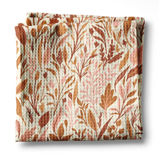 Fall Floral Autumn Leaves Waffle Towel
