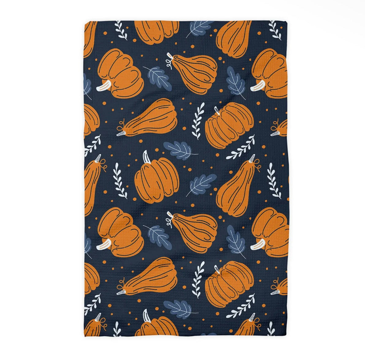 Navy Pumpkin & Gourd Fall Foliage Waffle Towel