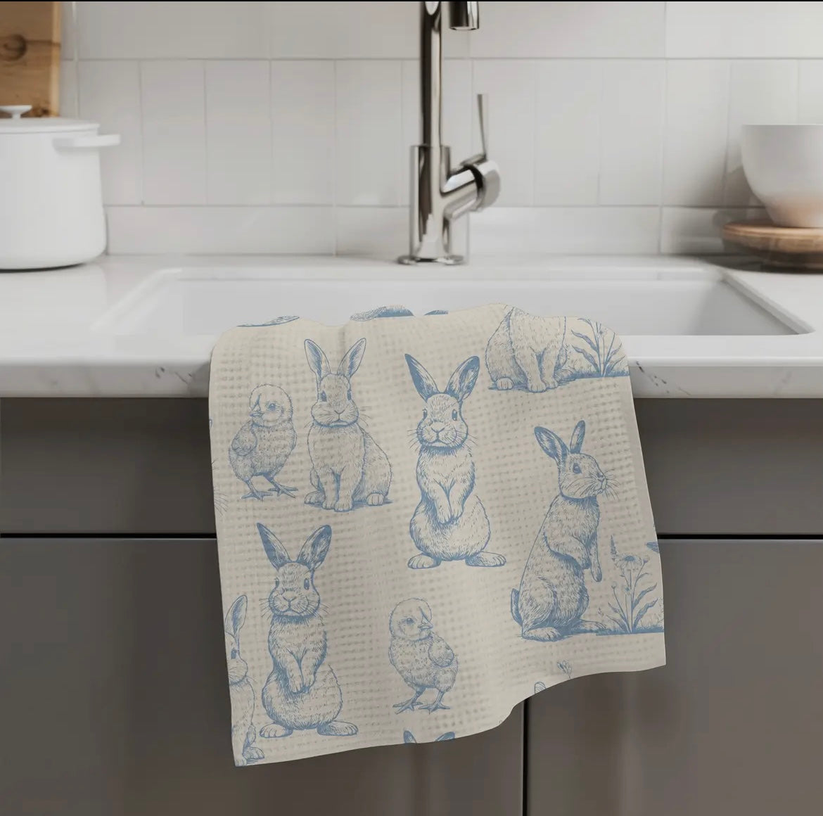 Vintage Blue Rabbit Kitchen Towel