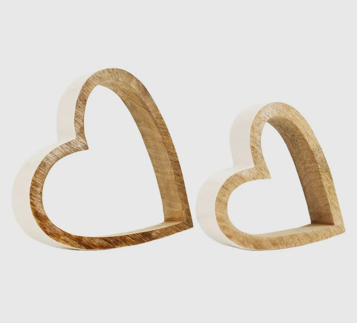 Wooden Enamel Hearts Set of 2