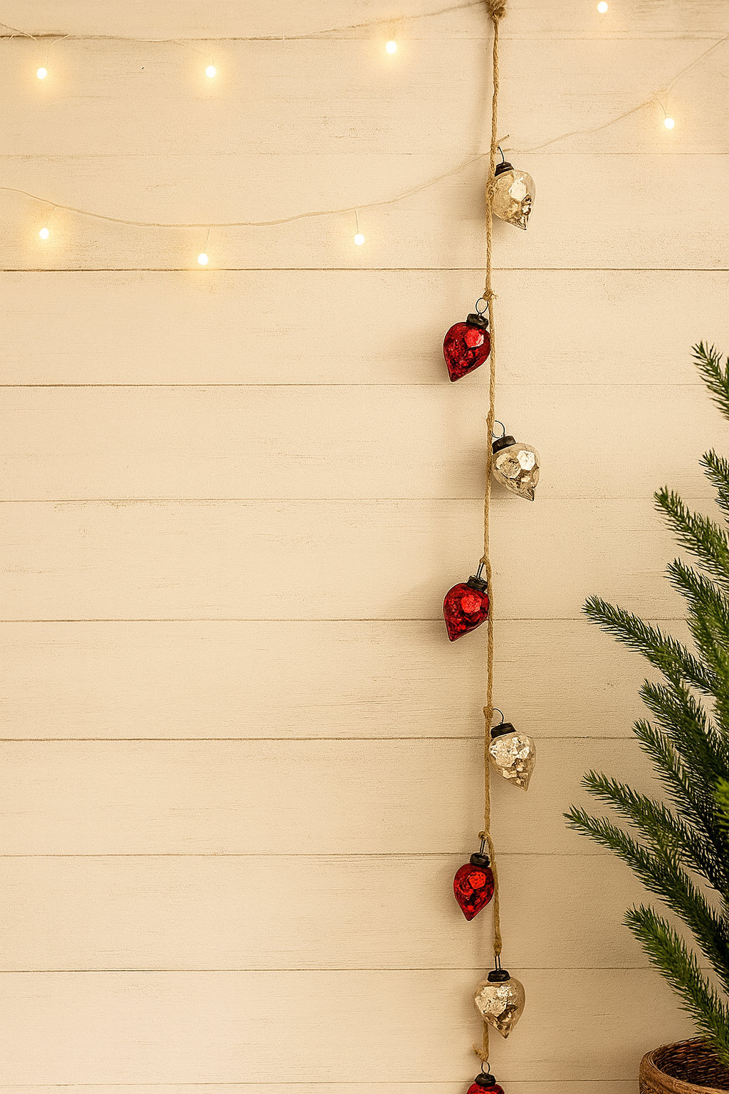 Mercury Glass Red & Silver Bulb Garland