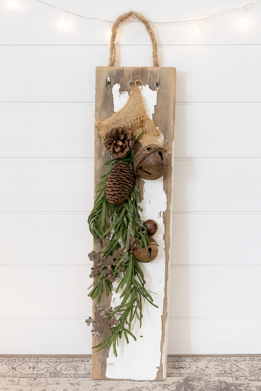 Vintage Rust Snowflake & Bell wood hanger