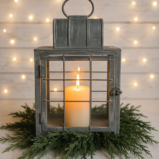 Gray Metal Lantern with Door