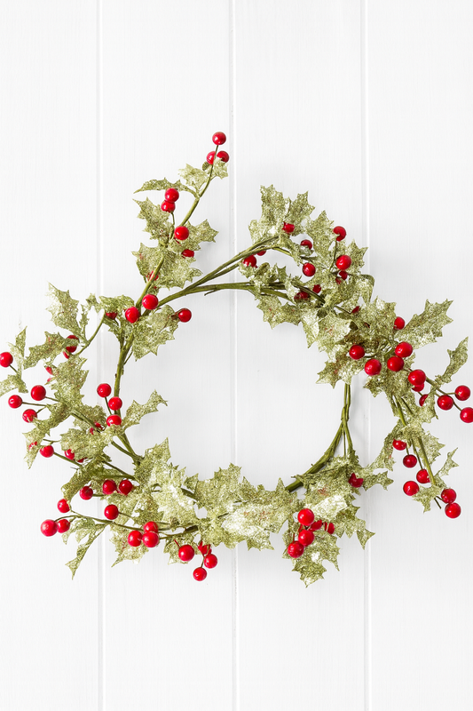 6.5 in Glitter Holly Mini Wreath