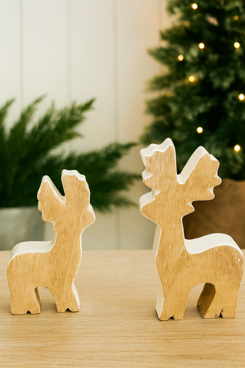 White Enamel Edged Wooden Deer