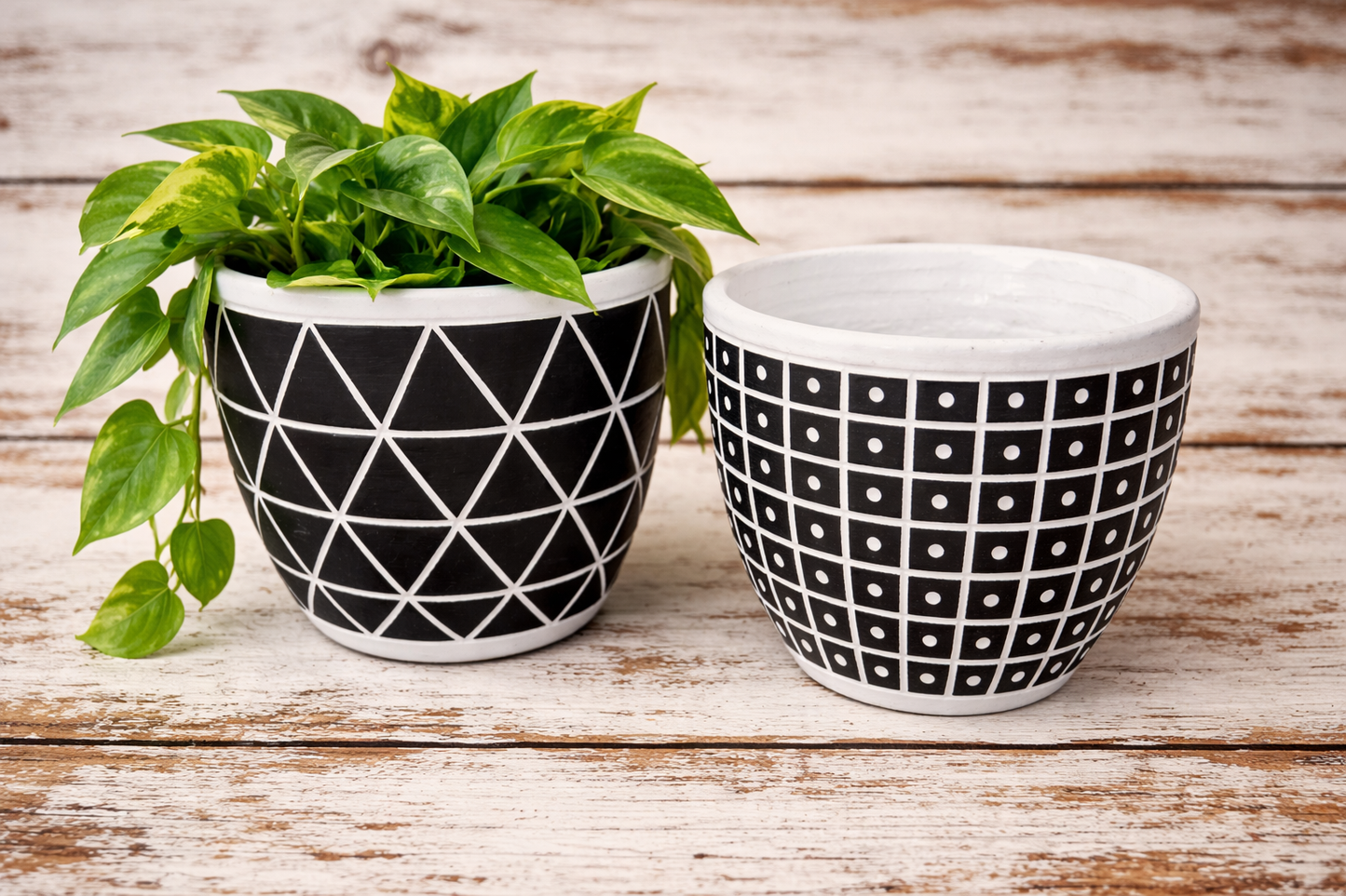 Set of 2- Small/Large Geometric Cement Planters