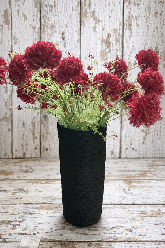 Cement Braided Vase with Red Pom Floral