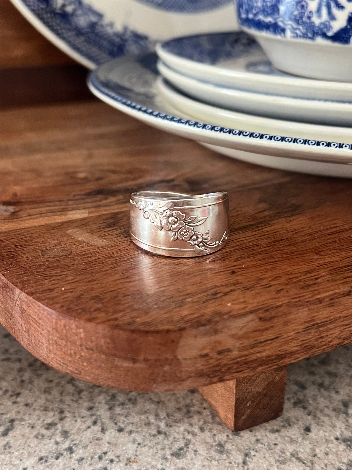 Abigail-Floral Diagonal Spoon Ring Size- 9