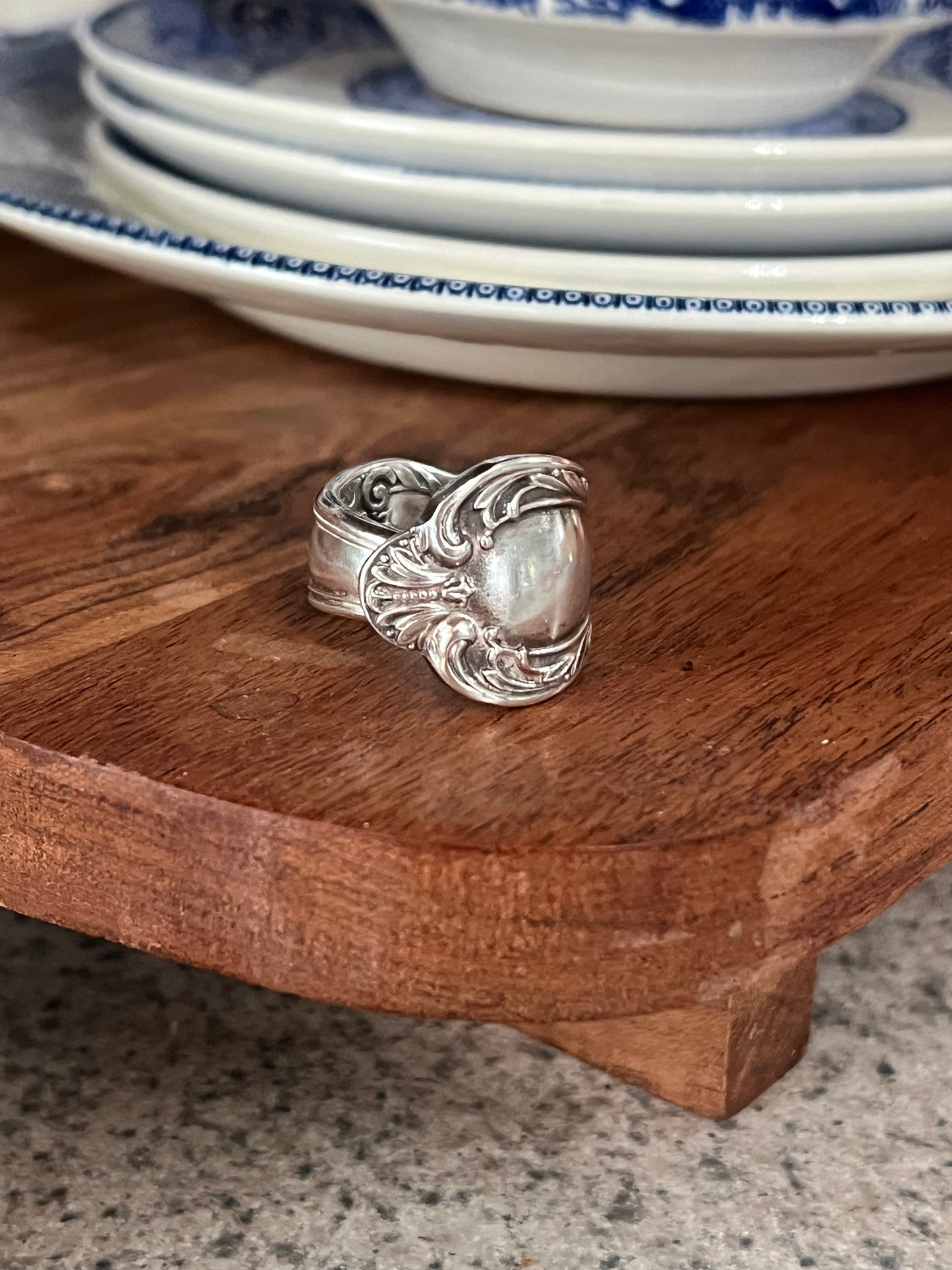 Clara- Intricate Floral Spoon Ring Size-8