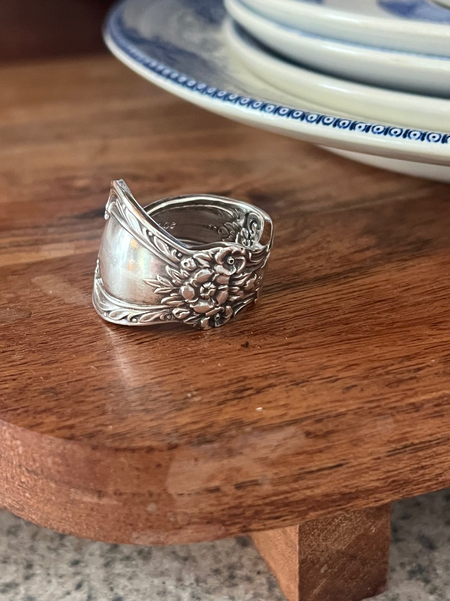 Clara- Intricate Floral Spoon Ring Size-8